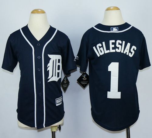 Tigers #1 Jose Iglesias Navy Blue Cool Base Stitched Youth MLB Jersey - Click Image to Close