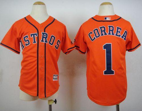 Astros #1 Carlos Correa Orange Cool Base Stitched Youth MLB Jersey