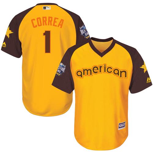 Astros #1 Carlos Correa Gold 2016 All-Star American League Stitched Youth MLB Jersey - Click Image to Close