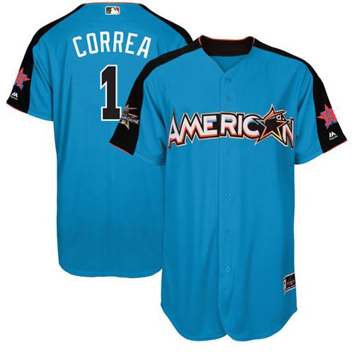 Astros #1 Carlos Correa Blue 2017 All-Star American League Stitched Youth MLB Jersey - Click Image to Close