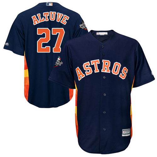 Astros #27 Jose Altuve Navy Blue Cool Base 2019 World Series Bound Stitched Youth Baseball Jersey - Click Image to Close