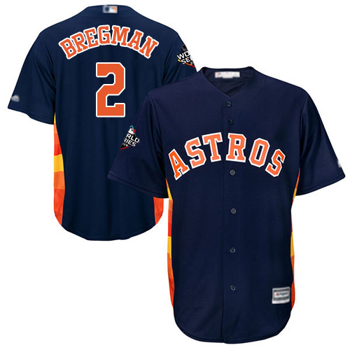 Astros #2 Alex Bregman Navy Blue Cool Base 2019 World Series Bound Stitched Youth Baseball Jersey - Click Image to Close