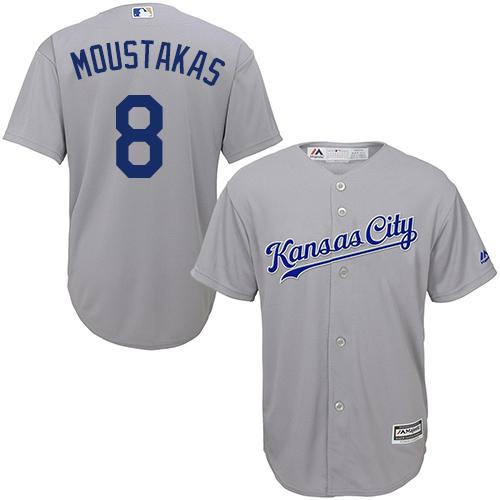 Royals #8 Mike Moustakas Grey Cool Base Stitched Youth MLB Jersey - Click Image to Close