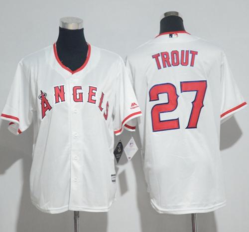 Angels #27 Mike Trout White Cool Base Stitched Youth MLB Jersey