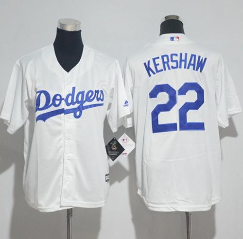 Dodgers #22 Clayton Kershaw White Cool Base Stitched Youth MLB Jersey