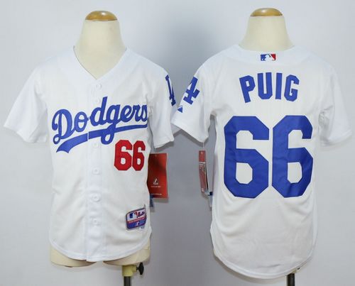 Dodgers #66 Yasiel Puig White Cool Base Stitched Youth MLB Jersey