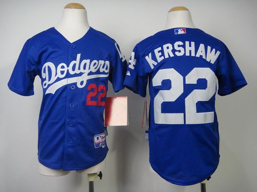 Dodgers #22 Clayton Kershaw Blue Cool Base Stitched Youth MLB Jersey - Click Image to Close