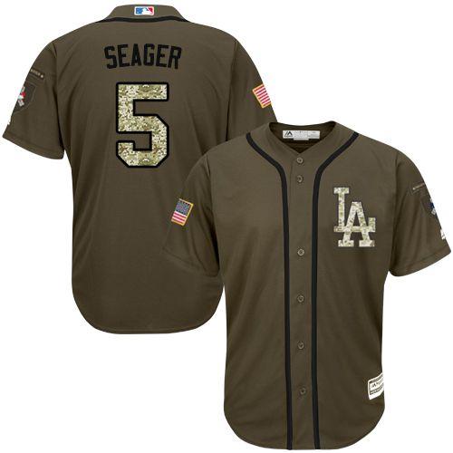 Dodgers #5 Corey Seager Green Salute to Service Stitched Youth MLB Jersey - Click Image to Close