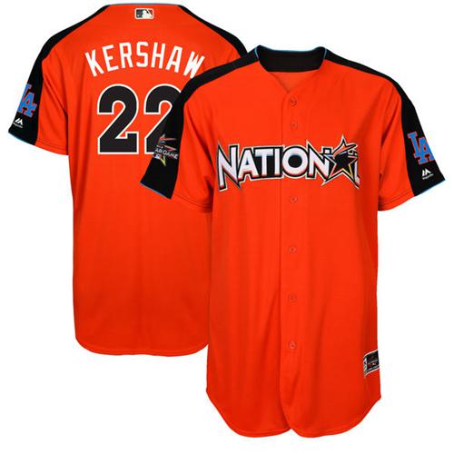 Dodgers #22 Clayton Kershaw Orange 2017 All-Star National League Stitched Youth MLB Jersey