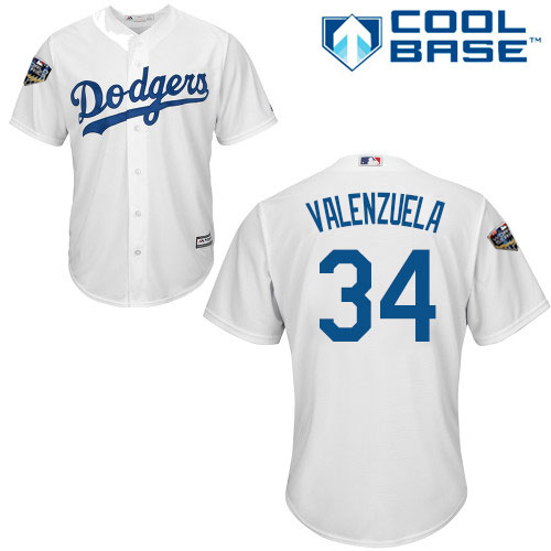 Dodgers #34 Fernando Valenzuela White Cool Base 2018 World Series Stitched Youth MLB Jersey - Click Image to Close