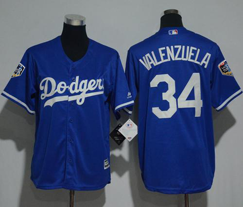 Dodgers #34 Fernando Valenzuela Blue Cool Base 2018 World Series Stitched Youth MLB Jersey - Click Image to Close