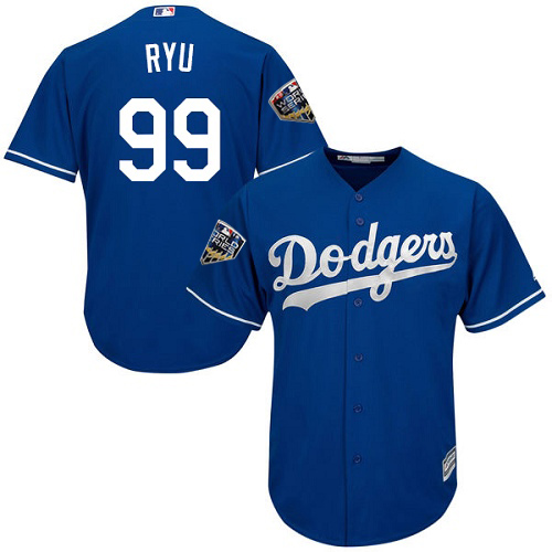 Dodgers #99 Hyun-Jin Ryu Blue Cool Base 2018 World Series Stitched Youth MLB Jersey