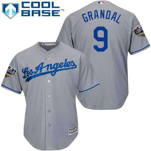 Dodgers #9 Yasmani Grandal Grey Cool Base 2018 World Series Stitched Youth MLB Jersey