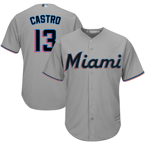 Marlins #13 Starlin Castro Grey Cool Base Stitched Youth MLB Jersey - Click Image to Close