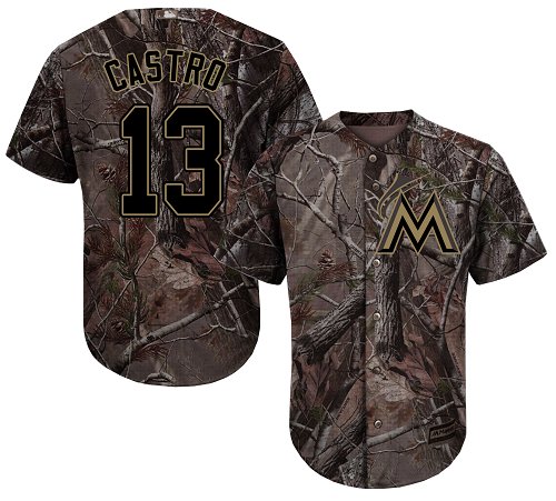 Marlins #13 Starlin Castro Camo Realtree Collection Cool Base Stitched Youth MLB Jersey - Click Image to Close