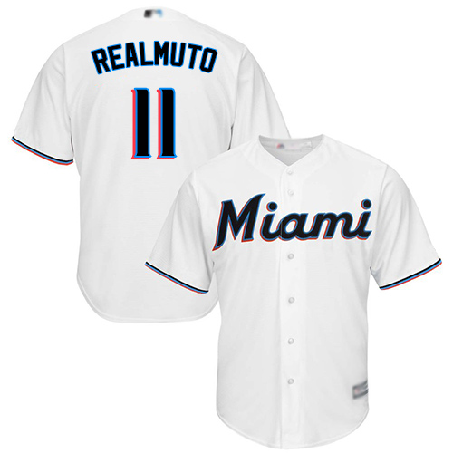 Marlins #11 JT Realmuto White Cool Base Stitched Youth MLB Jersey