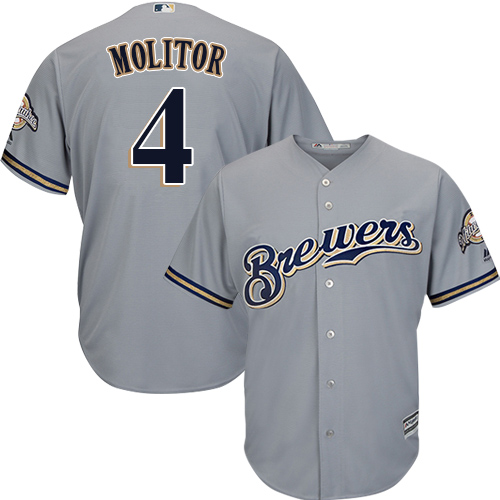 Brewers #4 Paul Molitor Grey Cool Base Stitched Youth MLB Jersey - Click Image to Close