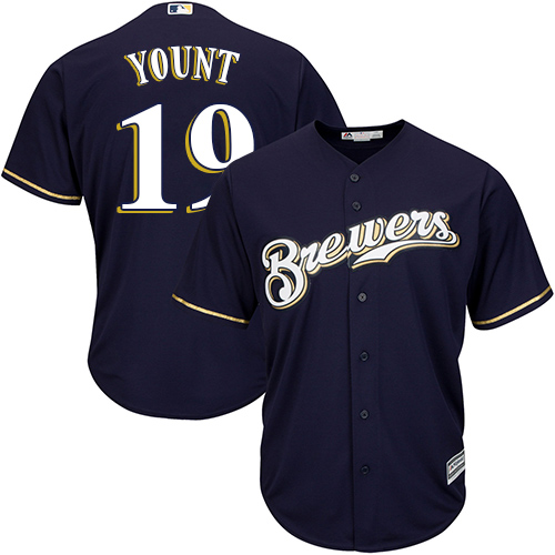 Brewers #19 Robin Yount Navy blue Cool Base Stitched Youth MLB Jersey - Click Image to Close