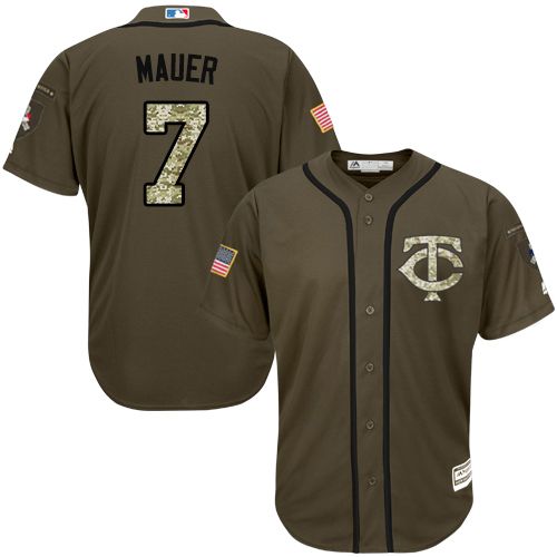 Twins #7 Joe Mauer Green Salute to Service Stitched Youth MLB Jersey