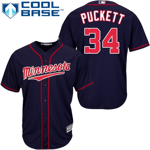 Twins #34 Kirby Puckett Navy blue Cool Base Stitched Youth MLB Jersey - Click Image to Close