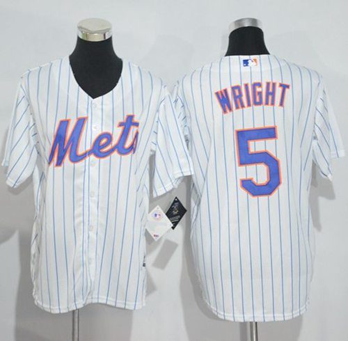 Mets #5 David Wright White(Blue Strip) Home Cool Base Stitched Youth MLB Jersey - Click Image to Close