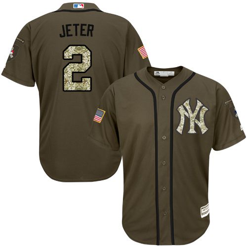 Yankees #2 Derek Jeter Green Salute to Service Stitched Youth MLB Jersey