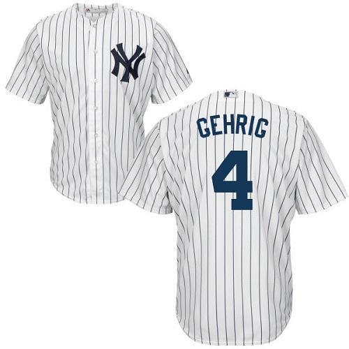 Yankees #4 Lou Gehrig White Cool Base Stitched Youth MLB Jersey - Click Image to Close