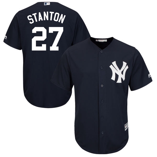 Yankees #27 Giancarlo Stanton Navy blue Cool Base Stitched Youth MLB Jersey - Click Image to Close