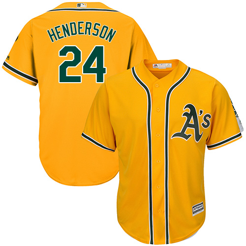 Athletics #24 Rickey Henderson Gold Cool Base Stitched Youth MLB Jersey - Click Image to Close