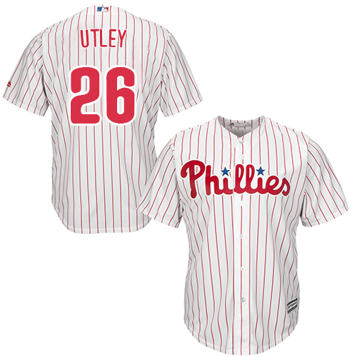 Phillies #26 Chase Utley Stitched White Red Strip Youth MLB Jersey