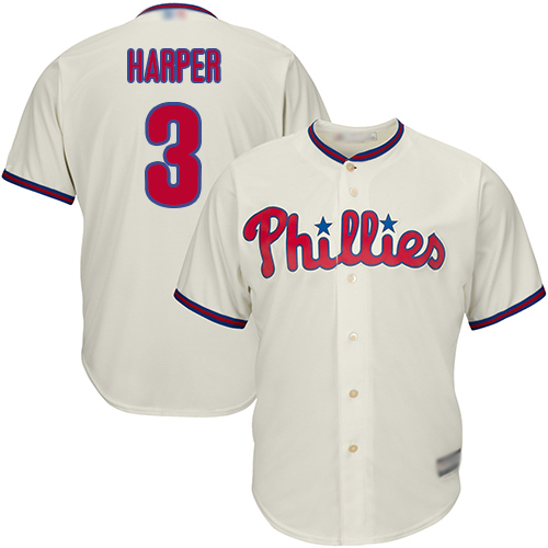 Phillies #3 Bryce Harper Cream Cool Base Stitched Youth MLB Jersey - Click Image to Close