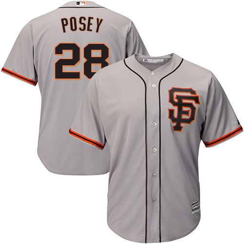 Giants #28 Buster Posey Grey Road 2 Cool Base Stitched Youth MLB Jersey