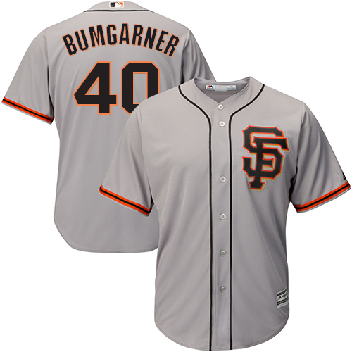 Giants #40 Madison Bumgarner Grey Road 2 Cool Base Stitched Youth MLB Jersey