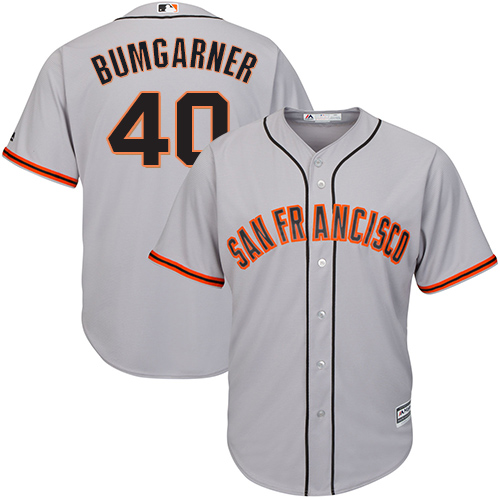 Giants #40 Madison Bumgarner Grey Road Cool Base Stitched Youth MLB Jersey