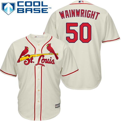 Cardinals #50 Adam Wainwright Cream Cool Base Stitched Youth MLB Jersey - Click Image to Close