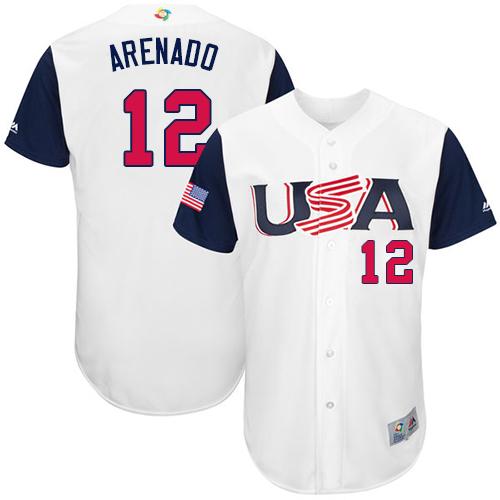 Team USA #12 Nolan Arenado White 2017 World MLB Classic Authentic Stitched Youth MLB Jersey - Click Image to Close