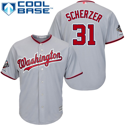 Nationals #31 Max Scherzer Grey Cool Base 2019 World Series Champions Stitched Youth Baseball Jersey