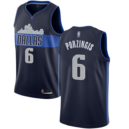 Mavericks #6 Kristaps Porzingis Navy Youth Basketball Swingman Statement Edition Jersey