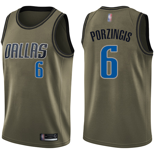 Mavericks #6 Kristaps Porzingis Green Youth Basketball Swingman Salute to Service Jersey