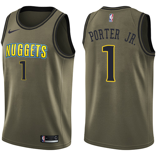 Nike Nuggets #1 Michael Porter Jr. Green Youth NBA Swingman Salute to Service Jersey - Click Image to Close