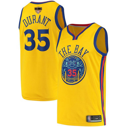 Warriors #35 Kevin Durant Gold 2019 Finals Bound Youth Basketball Swingman City Edition Jersey - Click Image to Close