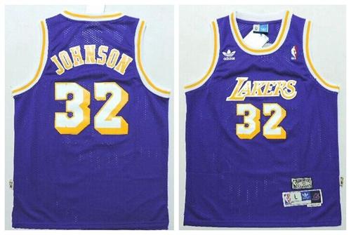 Lakers #32 Magic Johnson Purple Throwback Stitched Youth NBA Jersey - Click Image to Close