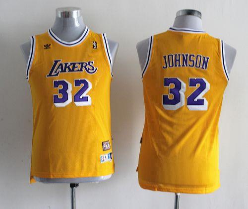 Lakers #32 Magic Johnson Yellow Throwback Stitched Youth NBA Jersey - Click Image to Close