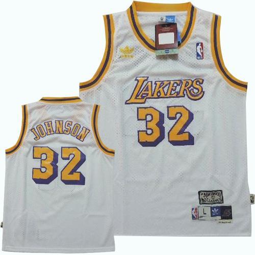 Lakers #32 Magic Johnson White Throwback Stitched Youth NBA Jersey - Click Image to Close