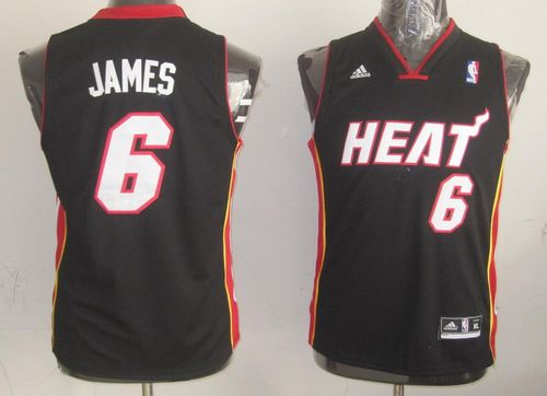 Heat #6 LeBron James Black Stitched Youth NBA Jersey - Click Image to Close