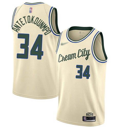 Bucks #34 Giannis Antetokounmpo Cream Youth Basketball Swingman City Edition 2019/20 Jersey