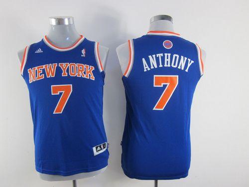 Knicks #7 Carmelo Anthony Blue Stitched Youth NBA Jersey - Click Image to Close