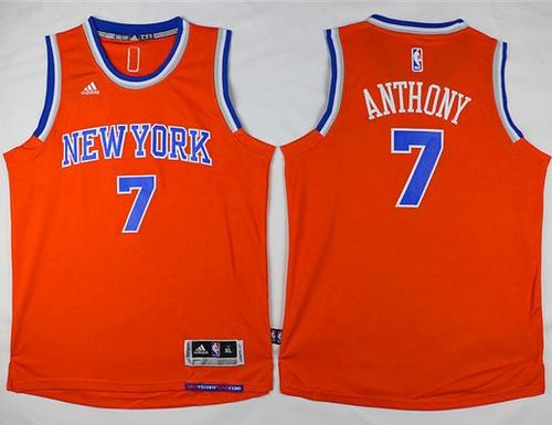 Knicks #7 Carmelo Anthony Orange Stitched Youth NBA Jersey - Click Image to Close