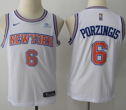 Nike Knicks #6 Kristaps Porzingis White Youth NBA Swingman Hardwood Classics Jersey