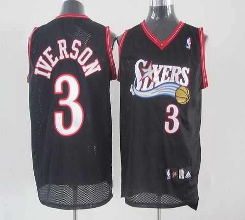 76ers #3 Allen Iverson Black Stitched Youth NBA Jersey - Click Image to Close